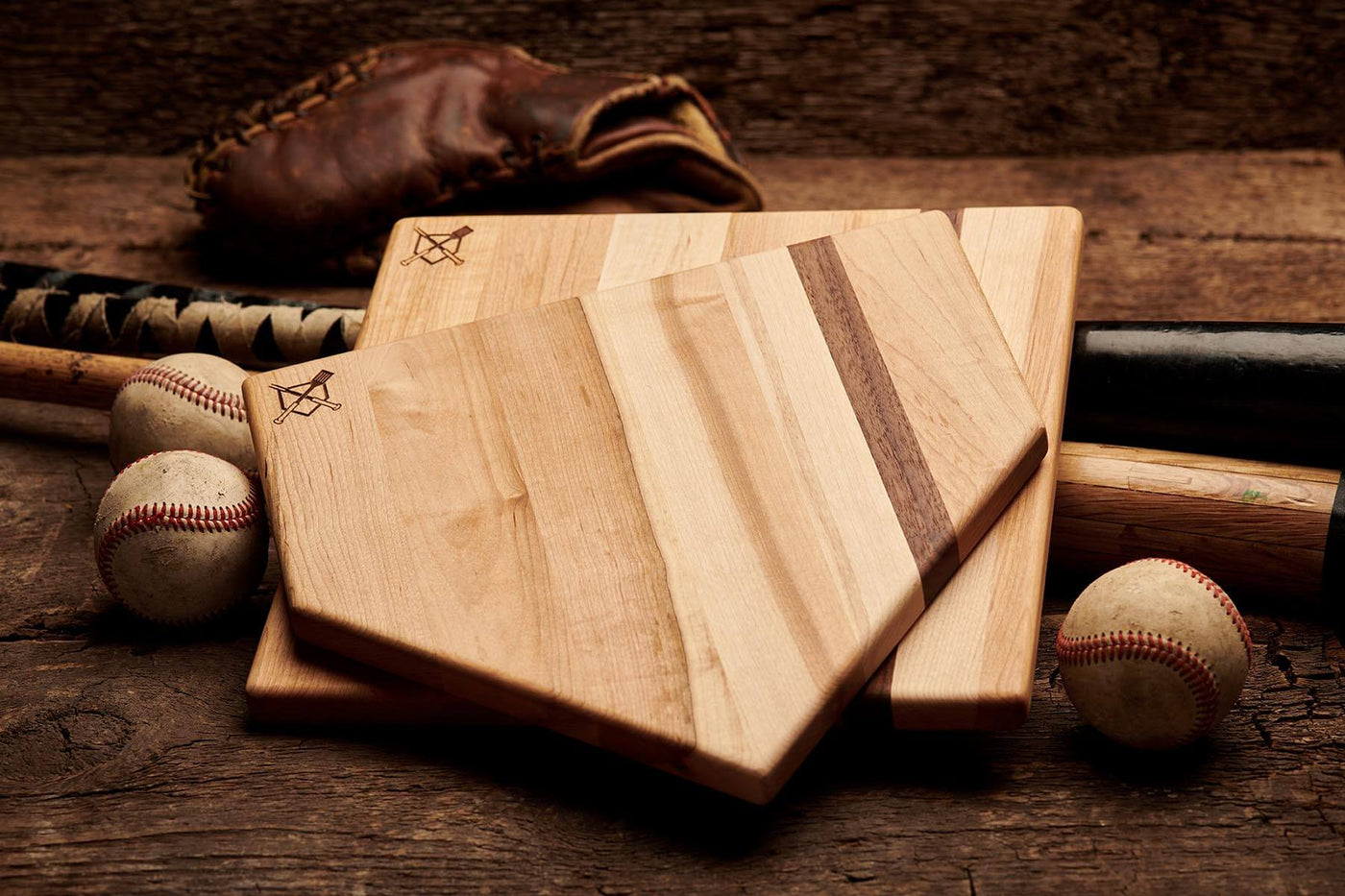 Baseball BBQ's hardwood Home Plate and Hot Corner cutting boards are handcrafted and baseball-inspired.