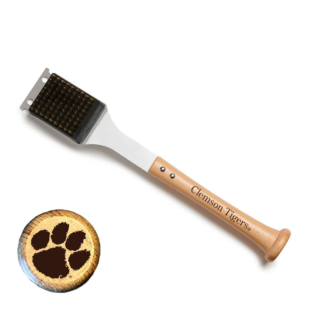 Clemson Tigers Grill Brush With Scraper | NCAA Officially Licensed | 16-Inch Stainless Steel Bristles